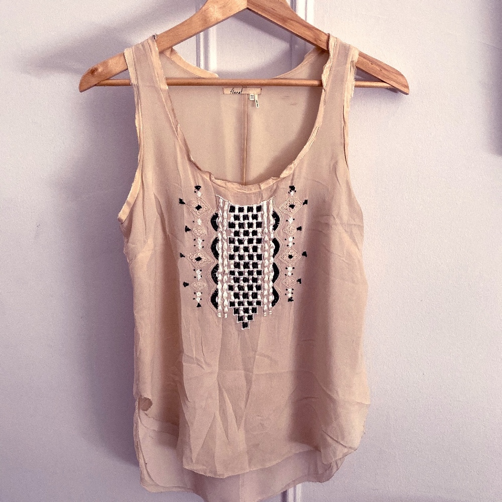 Anthropologie silk top with beaded design (US 2)